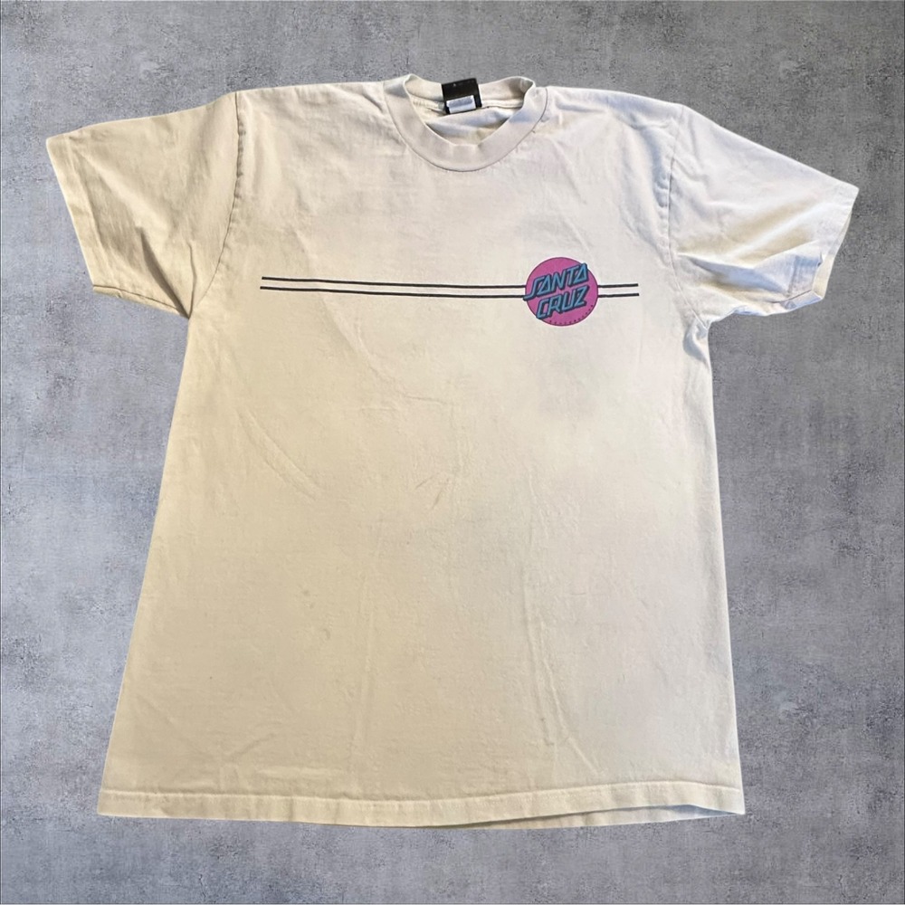 Santa Cruz Skateboards Graphic T-Shirt Beige Logo Back‎ Print Men's M